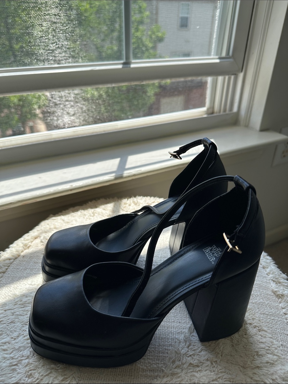Black Chunky Platform Ankle-Strap Heels